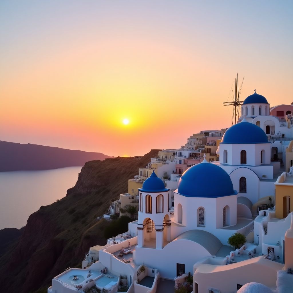 Santorini o zachodzie słońca